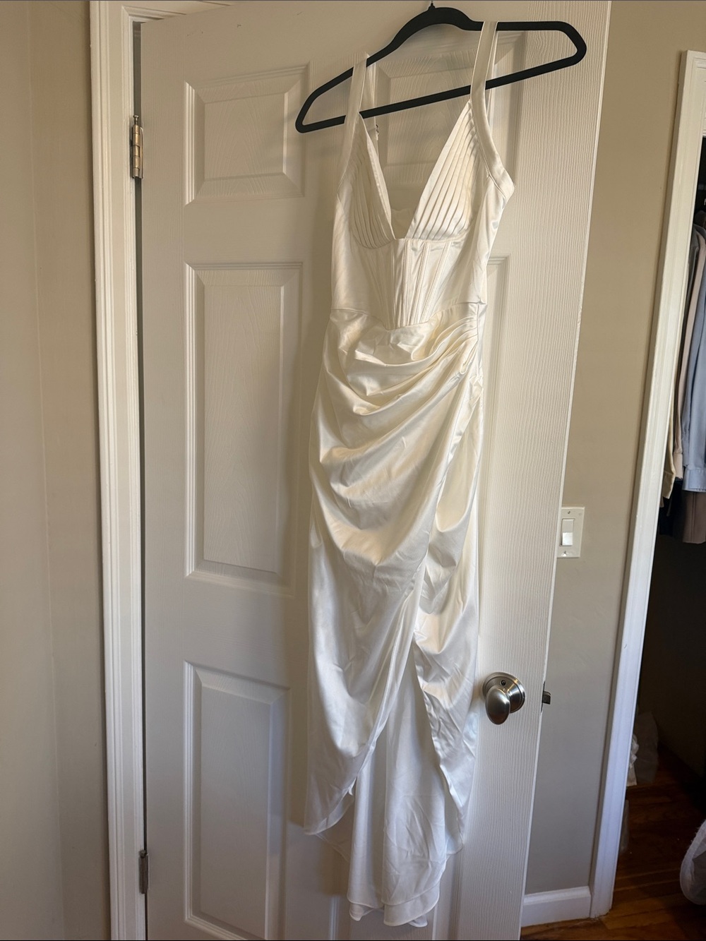 SHEIN White Strapless Satin Ruched Slip Dress, like new condition. Wore one time
